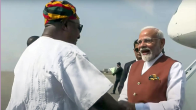 Five-nation tour: Modi becomes first PM to visit Ghana after 30 years; receives warm welcome from President Mahama at airport | India News Five-nation tour: Modi becomes first PM to visit Ghana after 30 years; receives warm welcome from President Mahama at airport | India News